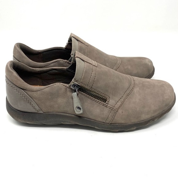 NWOB Cobb Hill Rockport Amalie Taupe Leather Brown Zipper Slip On Loafers - Picture 1 of 11